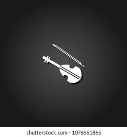Violin icon flat. Simple White pictogram on black background with shadow. Vector illustration symbol