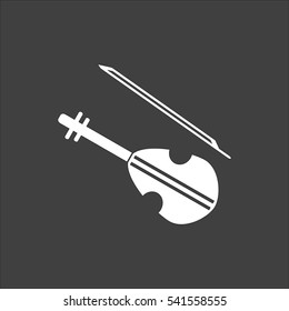 Violin icon flat. Vector white illustration isolated on black background. Flat symbol