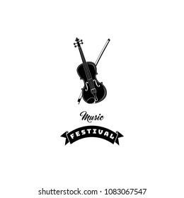 Violin icon. Music festival logo label. Classical musical instrument. Vector illustration.