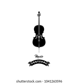 Violin icon. Music symbol. Music festival text. Vector illustration isolated on white background.