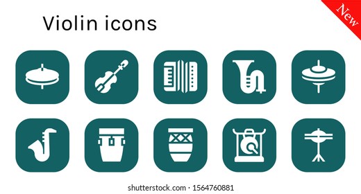 violin icon set. 10 filled violin icons.  Simple modern icons about  - Cymbals, Violin, Accordion, Trombone, Saxophone, Conga, Gong