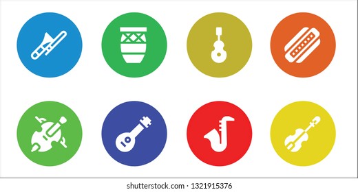 violin icon set. 8 filled violin icons.  Simple modern icons about  - Trombone, Cello, Conga, Mandolin, Instrument, Saxophone, Harmonica, Violin