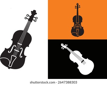 Conjunto de ícone violino com projetos de instrumento musical em vários estilos 
