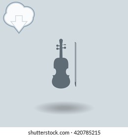 Violin icon with shadow. Cloud of download with arrow.