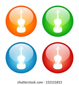 Violin Icon Vector Glass Button Icon Set
