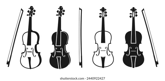 Violin icon vector set. side view and front view. vector illustration isolated on white background.