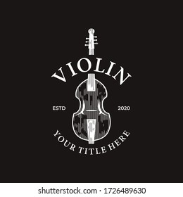 Violin illustration vintage logo design 