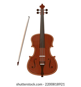 Violine einzeln auf weißem Hintergrund. Musikinstrument. Flache Vektorgrafik.