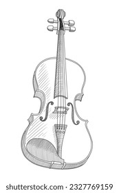 Violin isolated on white background. Vector linear drawing.