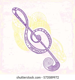 Violin key doodle background illustration