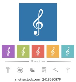 violin key flat white icons in square backgrounds. 6 bonus icons included.