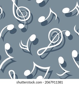 Violin key and musical notes sign monochrome symbol seamless pattern. Vector illustration.