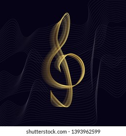 Violin key on dark background with wavy lines.Vector illustration.Abstract music concept.Design for card,banner,tickets,website