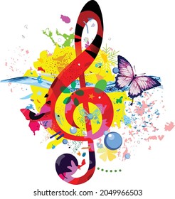 Violin key sign icon symbol colorful colors butterfly water bubbles red black yellow blue green awl abstract music play sing sound band radio concert top list album song orchestra 