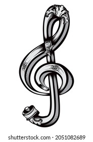 Violin key symbol created in old vintage style