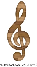 Violin Key Vector Illustration. Clef Symbol With Wooden Texture
