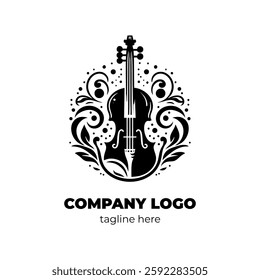 Violin logo template for music school violin class or orchestra featuring a sleek violin vector and classic music elements