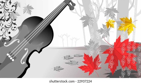  violin and maples in colour background	