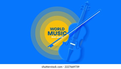 violin music award poster with 3d blue monochrome render music instrument in circle disk