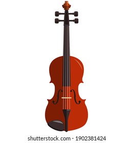 Violin, music icon, flat vector illustration isolated on white background. String musical instrument.