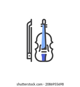 Violin, music instrument line icon. linear style sign for mobile concept and web design. Violin and bow outline vector icon. Symbol, logo illustration. Vector graphics