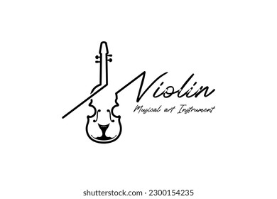 Logo de música en violín diseño de ilustraciones vectoriales con estilo de línea creativa moderna