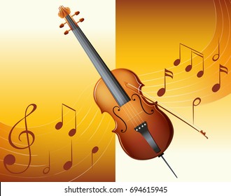Violin with music notes in background illustration