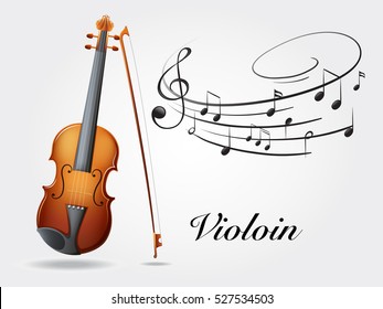 Violin And Music Notes On White Illustration