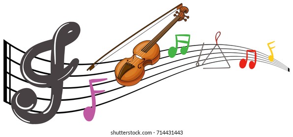 Violin and music notes on white background illustration
