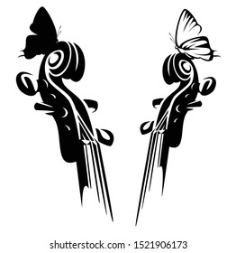 violin musical instrument neck and sitting butterfly - string classical music harmony black and white vector symbol