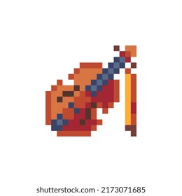 Symbol für die Pixelkunst des Musikinstruments Violine. Einzige Vektorgrafik. 8-Bit-Sprite. Design-Aufkleber, Logo, mobile .