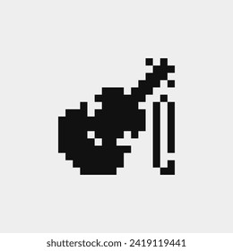 Violin musical instrument pixel art icon. Isolated vector illustration. 8-bit sprite. Design stickers, logo, mobile .