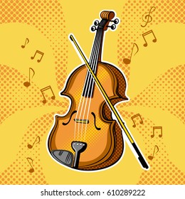 Violin musical instrument pop art style. Hand drawn comic book imitation vector illustration