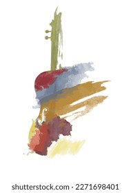 A violin musical instrument is seen in an abstract watercolor painting isolated on a white background in a vector illustration.
