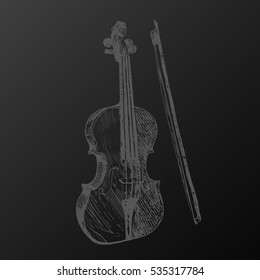 Violin. Musical instruments. Sketch hand drawn vector illustration. Engraving retro vintage style.