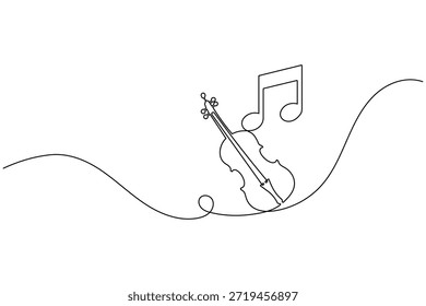 Violín con nota musical Ilustración vectorial minimalista de arte continuo de una línea