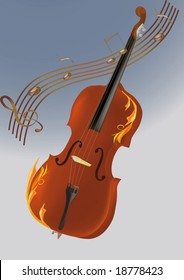 violin, musical notes and abstract drawing