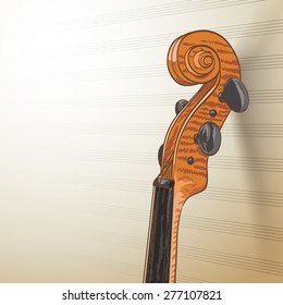 violin neck on musical lines background