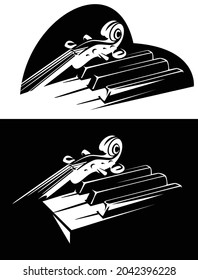 violin neck and piano keys ensemble in heart shape outline - classical music black and white vector concept design