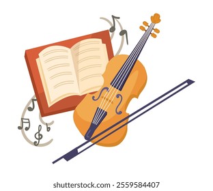 Violin and Notebook as School Education Item and Supply Composition Vector Illustration