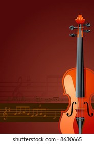 Violin on brown background, vector illustration
