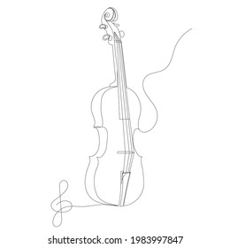 violin one continuous line drawing isolated, vector