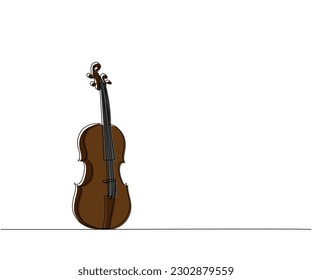 Violin one line color art. Continuous line drawing of musical, melody, violin, vintage, music, retro, symphonic, orchestra, playing, instrument, fiddle, viola, symphony, cello, musician, string.