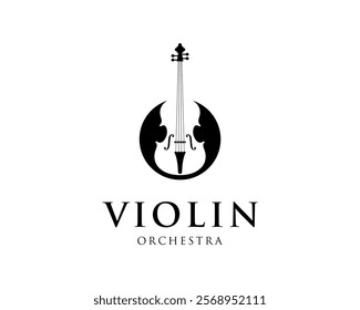 Violin Orchestra Classical Music Instrument Musical Cello Violinist Vector Logo Design Illustration