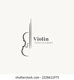 Violin orchestra fiddle music silhouette logo design vector icon  
