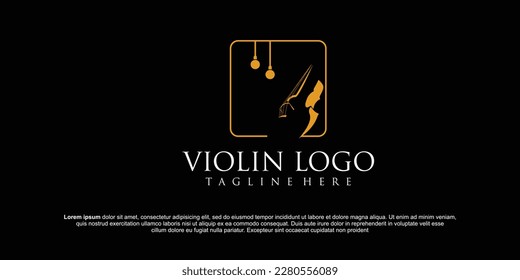 Violin orchestra fiddle music silhouette logo design vector icon