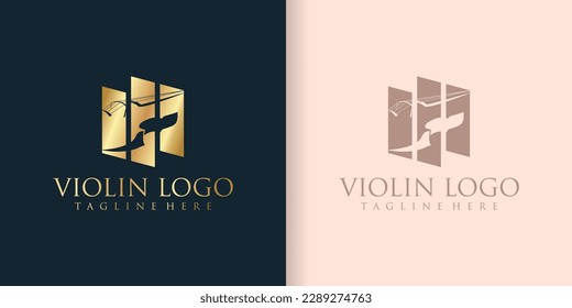 Violin orchestra fiddle music silhouette logo design vector icon