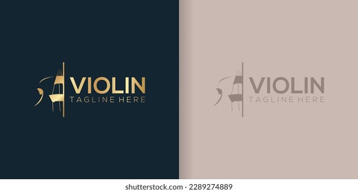 Violin orchestra fiddle music silhouette logo design vector icon