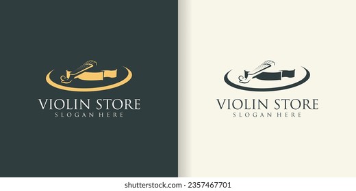 Violin orchestra fiddle music silhouette logo design vector icon