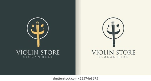 Violin orchestra fiddle music silhouette logo design vector icon